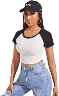 GLARE & BLAIR Solid Colorblock Raglan Western Stylish Short Sleeve Ribbed Tops