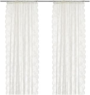 Graidient span ikeaALVINE SPETS Lace Net Curtains (1 Pair) – Off-White Sheer Curtains with Floral Design, 145x250 cm – Light Filtering, Rod Pocket Panels, Recycled Polyester, Elegant Privacy Drapes