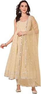Azira Ethnic Cream & Gold Anarkali Kurta with Dupatta | Perfect for Occasion, Party, Festive, Diwali, Wedding, Marriage