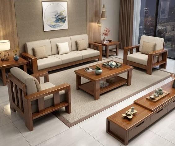 NATRAJ ART & CRAFT Sheesham Wooden 5 Seater Sofa Set for Living Room | Solid Wood Sofa | Rosewood Sofa Set for Home & Office | Lounge (Natural Teak Finish, 3+1+1 Seater)