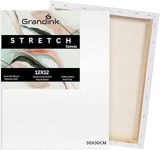 Grandink Pre-Stretched Canvas 12X12 inch, Medium Grain 10 Oz. Primed Artist Quality White Canvases with Wooden Frame. Ideal for Acrylic & Oil Painting (30X30 CM) – Pack of 1