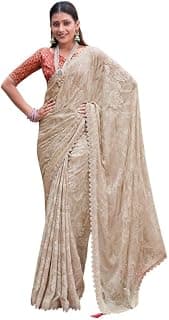 SAREE MALL Women's Chiffon Floral Embellished Saree With Unstitched Blouse Piece