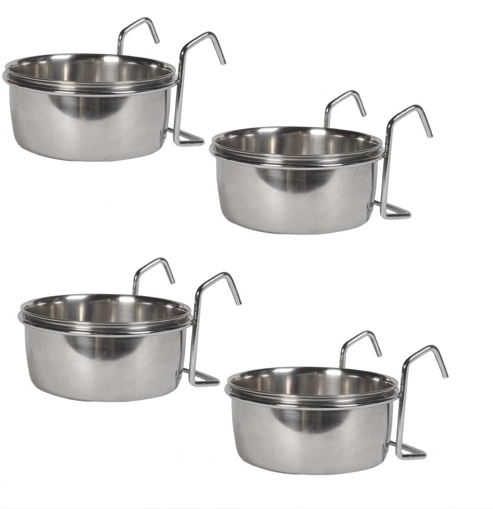 Bird Feeding Dish Cups, Parrot Food Bowl Holder-Stainless Steel Coop Cup, Bird Cage Water Bowl for Parakeet African Greys Conure Cockatiels Lovebird Budgie Chinchilla (200.ml Hook Pack of 4)