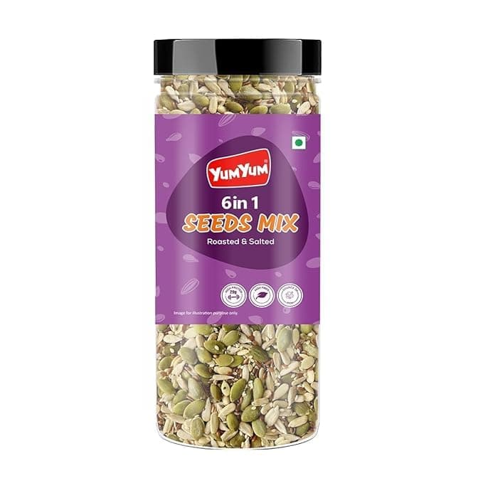 Yum Yum 6 in 1 Seeds Mix 200g - Edible Seeds | Healthy | Diet Snacks | 100% Natural and Roasted - Pumpkin, Watermelon, Sunflower, Flax, Chia, & Sesame