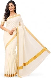Women’s Kerala Off white cotton saree with running blouse| Onam Saree | Vishu Saree | Traditional White Saree