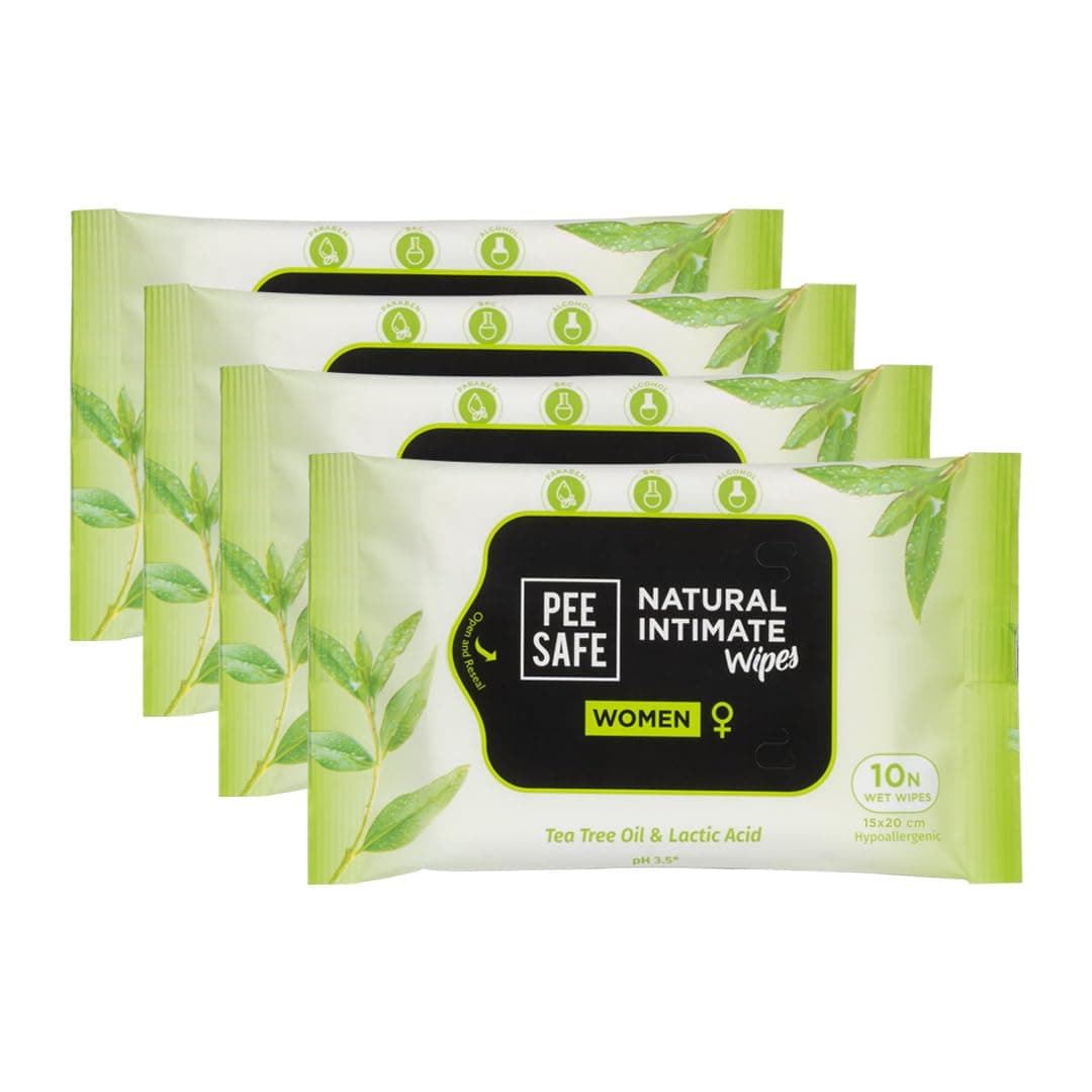 Pee Safe Natural Intimate Wipes - 40 Wipes | 100% Alcohol-Free | pH Balanced | Skin Friendly For Daily Hygiene | Tea Tree Oil & Aloe Vera | Paraben-Free | Sulfate-Free