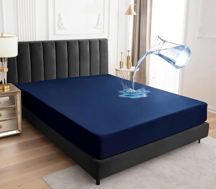 SEM B GRA Zippered Chain 78"x30"x8" Terry Cotton Waterproof Mattress Protector | Dust Mite Proof, Bed Bug Protection Mattress Cover for Single Bed Size with 8 inch Drop Thick (78x30x8 inch,Navy Blue)
