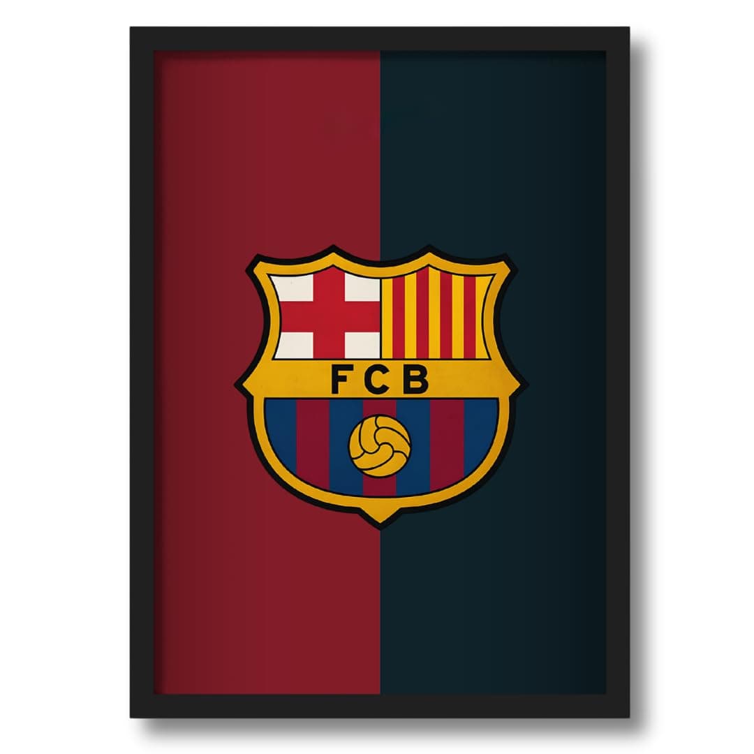 ArtAction FC Barcelona Wall Frame Poster | A4 Size Club Logo Poster Art for Living Room, Bedroom & Office | Framed Barça Decor | Gift for Men, Boys & Football Fans