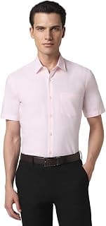 Peter England Men's Everday Regular Fit Half Sleeve Solid Shirt | Cotton Rich | 5-Pin Pocketing