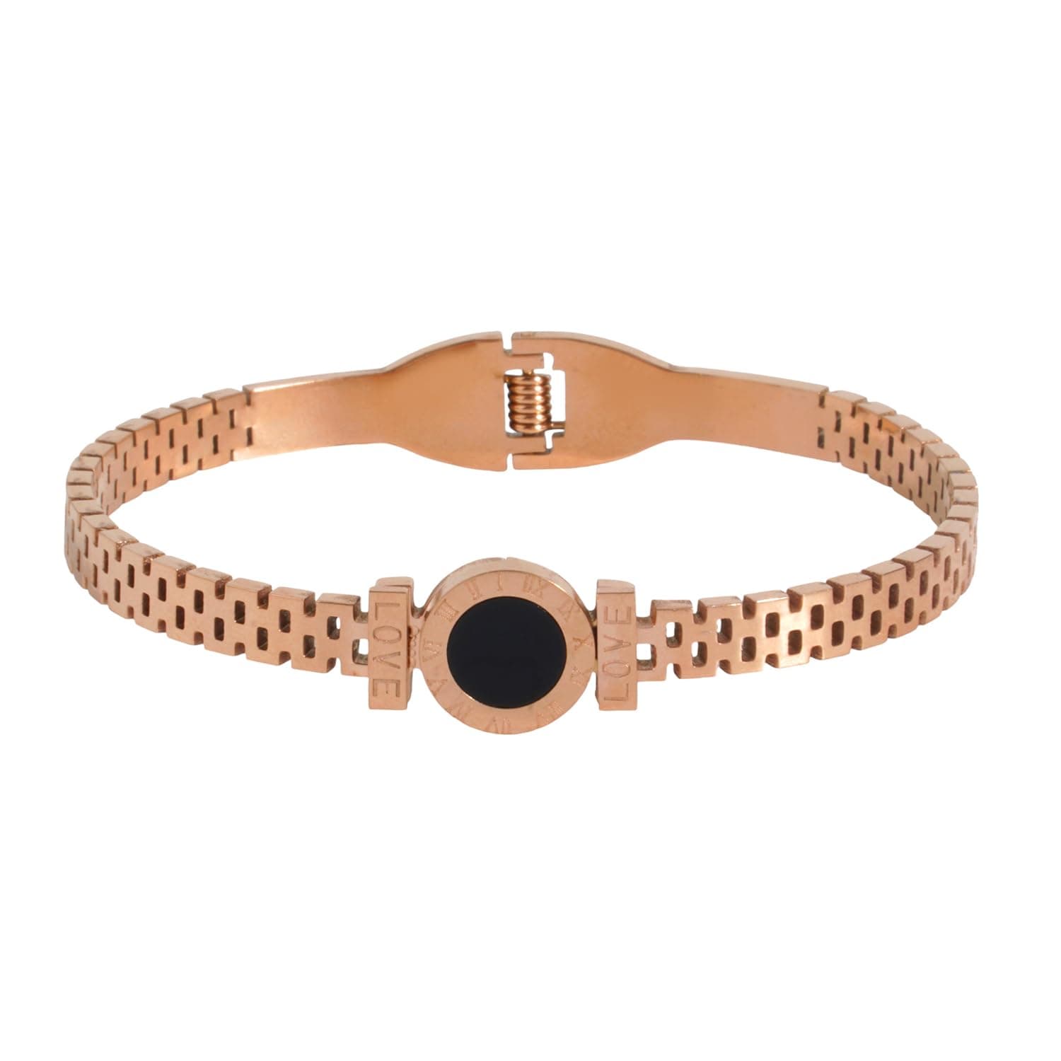 Aaishwarya Anti-Tarnish, Waterproof, Stainless Steel Roman Numeral Love Bangle Bracelet | 18K Plated | Bracelet for Women and Girls | Gift for Her