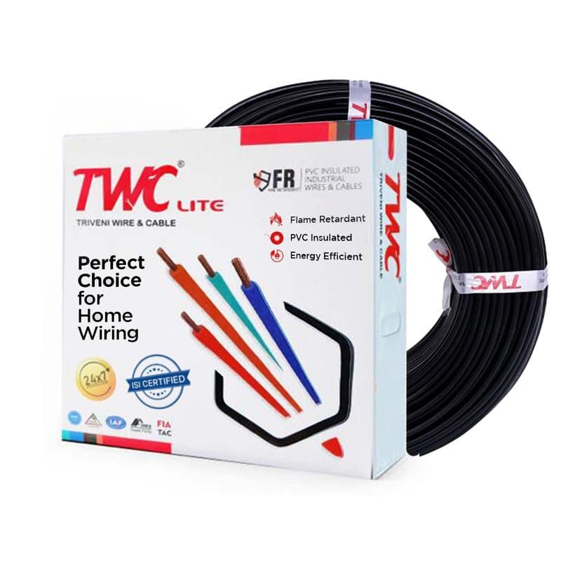 TWC Lite Black 0.75 SQMM 45 METER | Copper Wire | HRFR (Heat Resistant Flame Retardant) Lead-Free Cable | Low Smoke Halogen-Free Wire for Home & Industrial Electrical Wiring