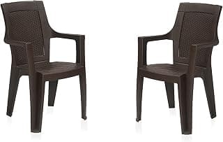 Nilkamal Plastic Chair for Living room with Arm | Set of 2 | 3 Year Warranty | For Home, Living Room, Outdoor | Season Rust Brown Colour | ROSA