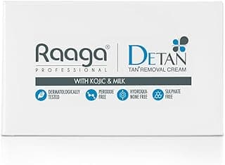 Raaga Professional DeTan Tan Removal Cream | Kojic & Milk | Reduces Tan, Dark Spots & Dullness | Dermatologically Tested, Peroxide & Sulphate Free - 72 g (12 g × 6)