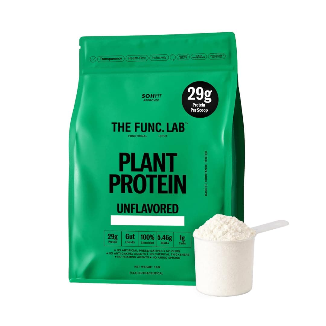 The Func. Lab Plant Protein for Men and Women – Unflavored | 1 kg | 29g Protein per Scoop | Pea and Rice Blend | Vegan, Sugar‑Free | 100% Clean Label, Gut Friendly, Vegetarian