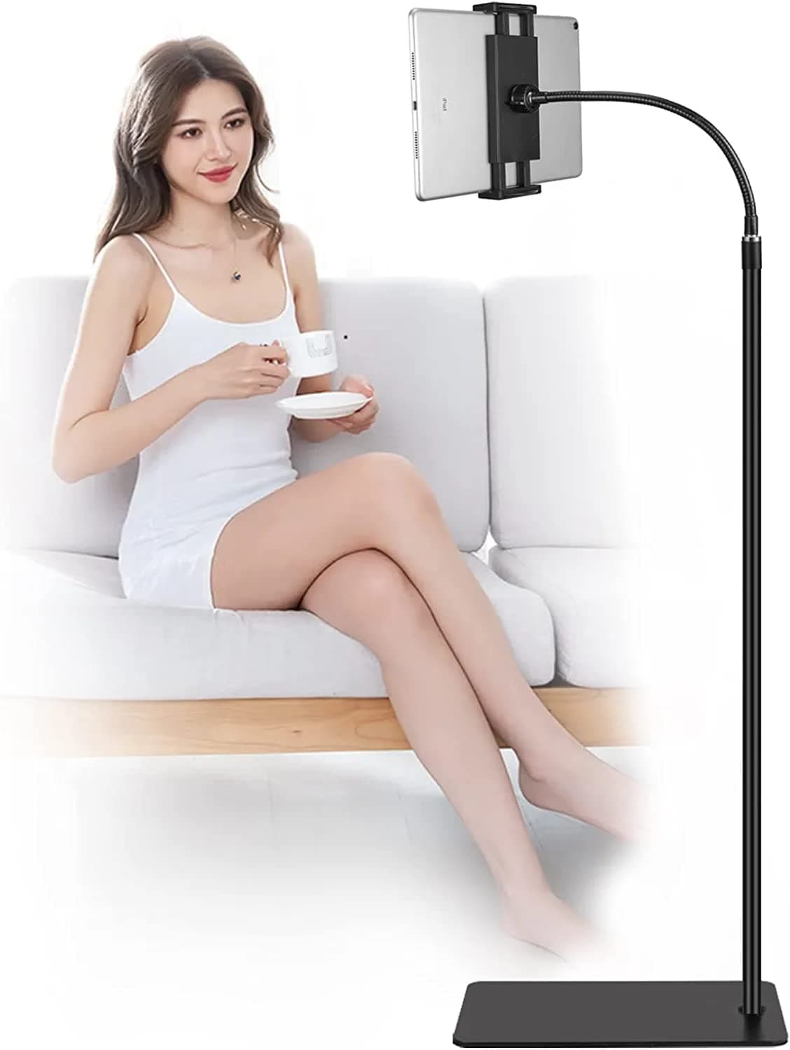 SOOPII Tablet Floor Stand Gooseneck Swivel Tablet Holder Mount with Adjustable Height & Strong Stable Base, Compatible with iPad mini Air Pro 12.9/9.7, Galaxy Tab, Kindle, Cell Phones
