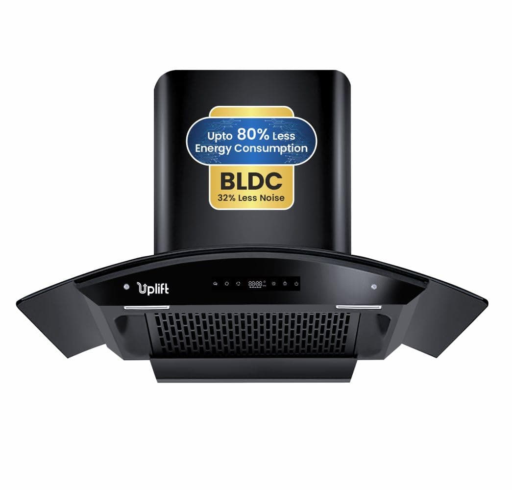 Uplift 90 cm BLDC 1550 m3/hr Filterless Autoclean Silent Kitchen Chimney (Paradise 90, Motion Sensor & Touch Control, 9 Speed, Curved Glass, Black, Made in India)