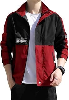 mans jecket||Men’s Red & Black Sports Jacket – Lightweight Casual Outdoor Jacket with Pockets, Stylish Color-Block Design