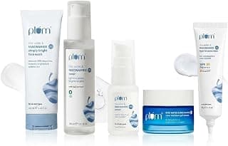 Plum Niacinamide & Rice Water Complete Glow Routine | Face Wash 100ml, Toner 150ml, Serum 15ml, Moisturizer 50g & SPF 50 Sunscreen 50g | Pack of 5