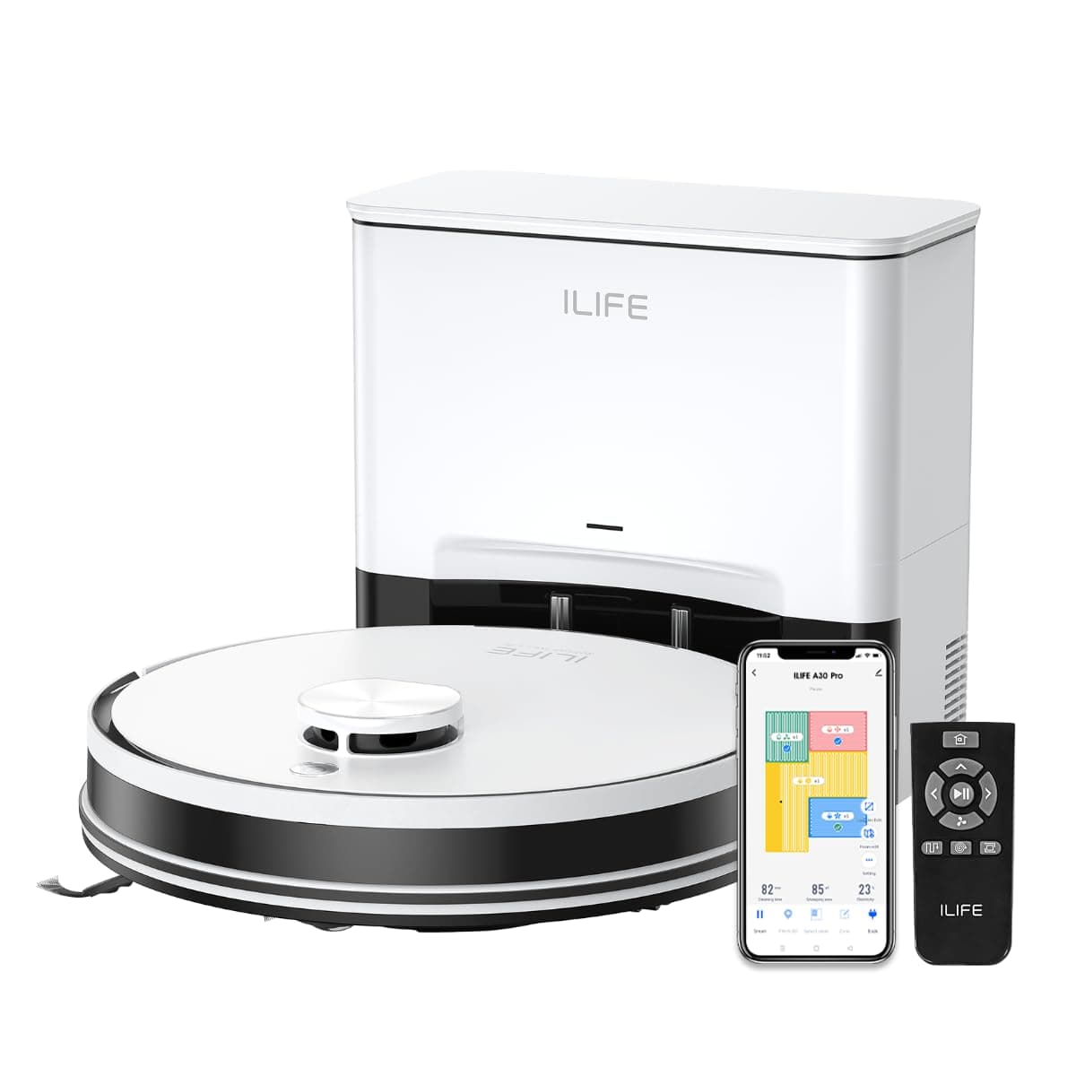 ILIFE A30 Pro Robot Vacuum Cleaner with LiDAR Navigation, Self-Empty Station, Strong Suction, 2-in-1 Vacuum & Mop, Customised Cleaning, Y- Shape, Ideal for All Floor Types, App, Voice & Remote Control