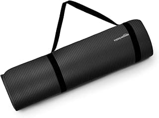 amazon basics NBR Yoga & Exercise Mat with Carrying Strap | 8 mm Thick Cushioned Support | Non-Slip Textured Surface | Durable Foam Rubber Material | Floor Protection | Ideal for Yoga, Pilates & Home Workouts | 183 x 61 cm | Black