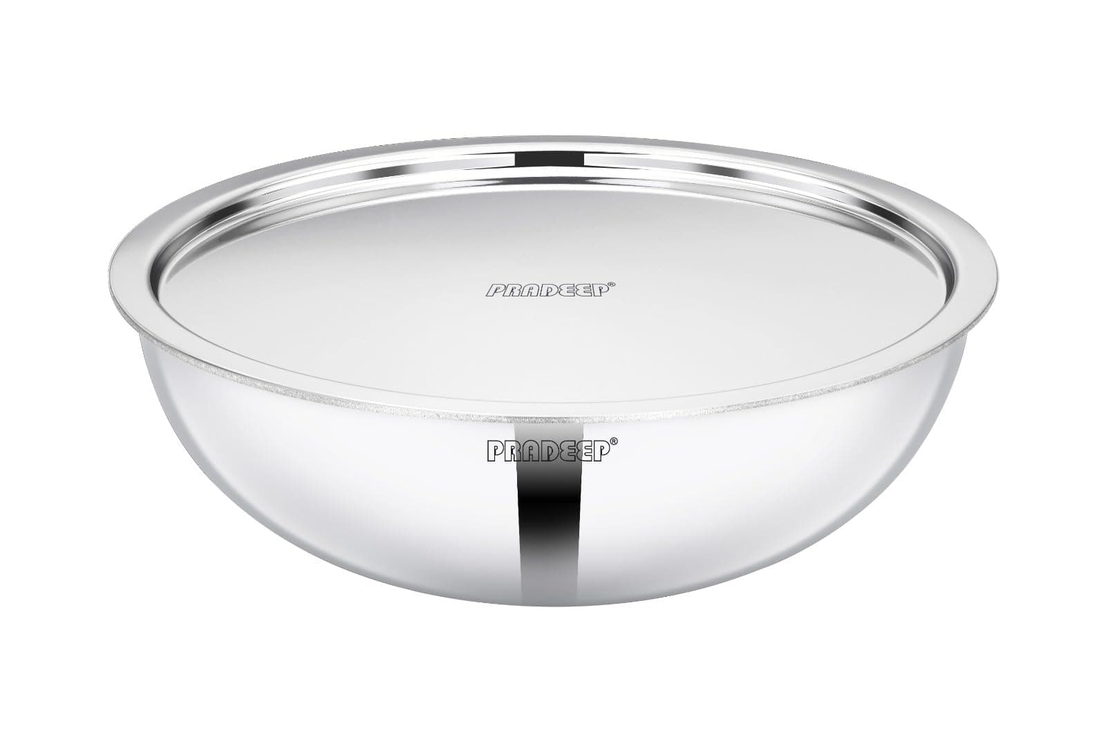 Pradeep Triply Stainless Steel Tasla with SS Lid|3 Ply Tasla/Kadai/Wok|18/10 Food Grade Steel|Induction&Gas|Heavy Gauge2.5 mm|Deep Kadhai for Frying,Saute,Curry Cooking|Cookware (22cm-1900ml)