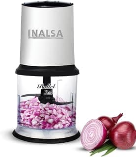 INALSA Electric Chopper for Kitchen With 450 Watts Pure Copper Motor 2 Speed Option| High-Performance Chopping|Twin Blade Technology|One Touch Operation,Long Power Cord-Bullet Inox