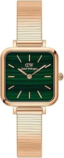 Daniel Wellington Quadro Analog Watch for Women with Green Square Dial & Rose Gold Stainless Steel Bracelet Band Water Resistant Women's Wrist Watches - DW00100520K