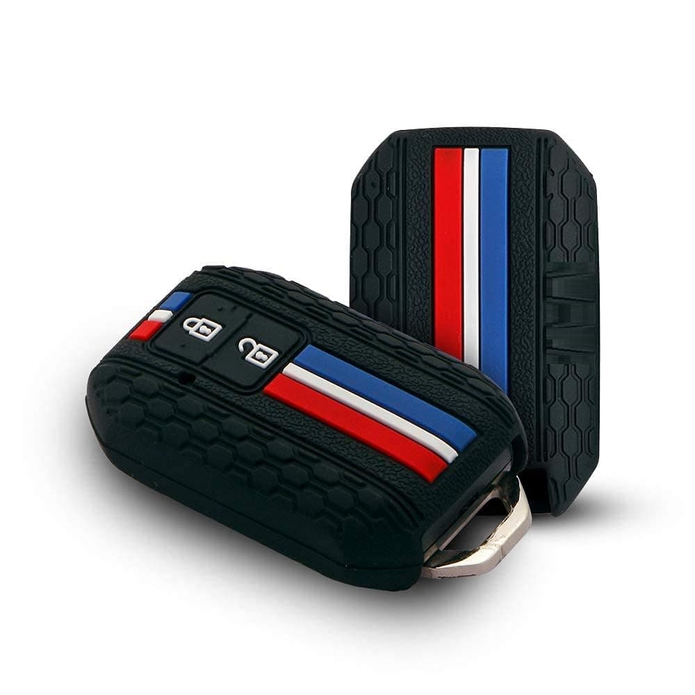 Silicone Key Cover Compatible with Suzuki 2 Button Smart Key | Soft Striped Protective Key Case | Body Scratch Resistant Key Shell for Swift, Dzire, Brezza, Ertiga, XL6, Fronx & Grand Vitara | Black