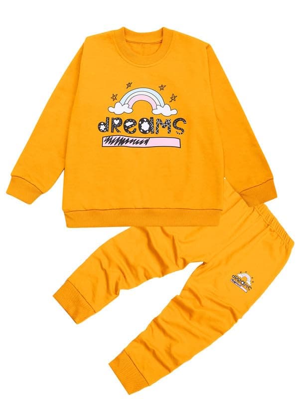 superminis Boy's Cotton Blend Round Neck Full Sleeves Front Printed Sweatshirt And Pant Winter Clothing Set