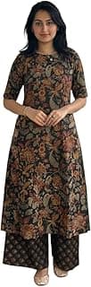 ANNI DESIGNER Women's Rayon Viscose Straight Printed Kurta with Palazzo | Elbow Length Sleeve Kurti Set | Close Neck with Back Slit | Soft Comfortable Fabric | 2 Piece Outfit