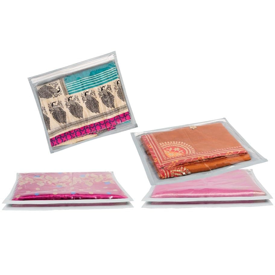 Homestrap Set of 6 Single Saree Covers | Transparent Top, Foldable & Zip Closure | Clothes Storage Bag & Wardrobe Organizer | Dust & Moisture Resistant Organizers|Grey