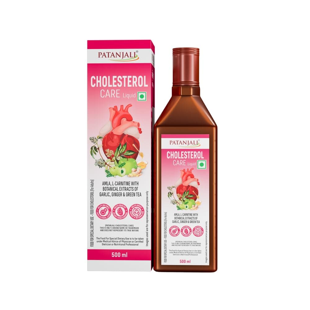 Patanjali Cholesterol Care Liquid | Heart Health Supplement with Amla, L-Carnitine & Garlic | Plant-Based & Vegetarian | 500 Ml