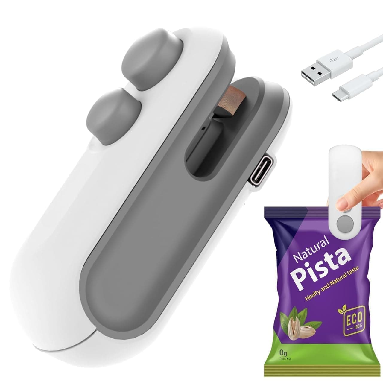 Portable Mini Sealing Machine – USB Rechargeable Handheld Bag Sealer with Hidden Cutter – Portable Sealing Machine for Food, Snacks & Fresh Storage (Multi Colour)