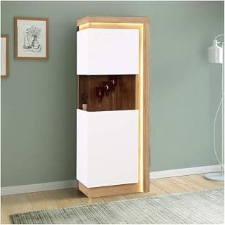 HomeTown Beatrice Engineered Wood 1 Door Vertical Unit Cabinet in White High Gloss + Oak Colour