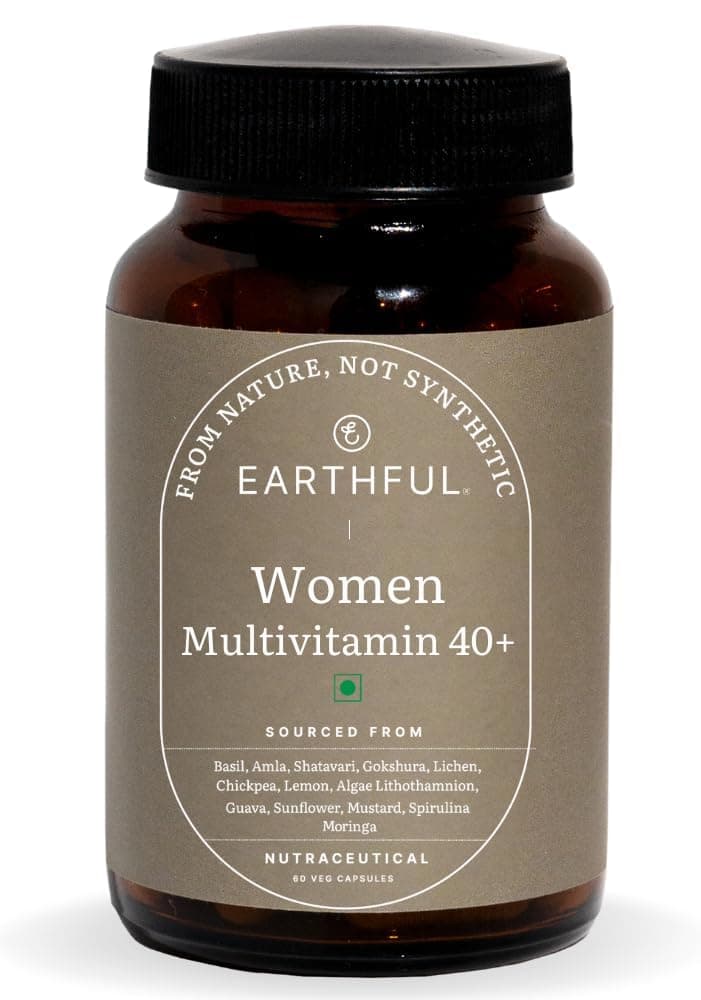 Earthful Multivitamin for Women 40+, 50+, Nearing Menopause | Improved Immunity, Hormonal Health, Skin, Hair & Bone Health | Plant Based with 12 Vital Vitamins, Herbs | 60 Capsules