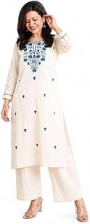 Women's Cotton Floral Embroidered Straight Kurti with Pant -UG-11