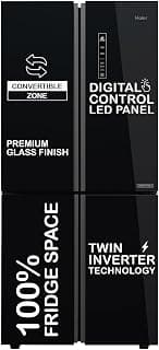 Haier 531 L, 100% Convertible, Twin Inverter, Frost Free French Door Refrigerator (HRB-550KG, Black Glass)