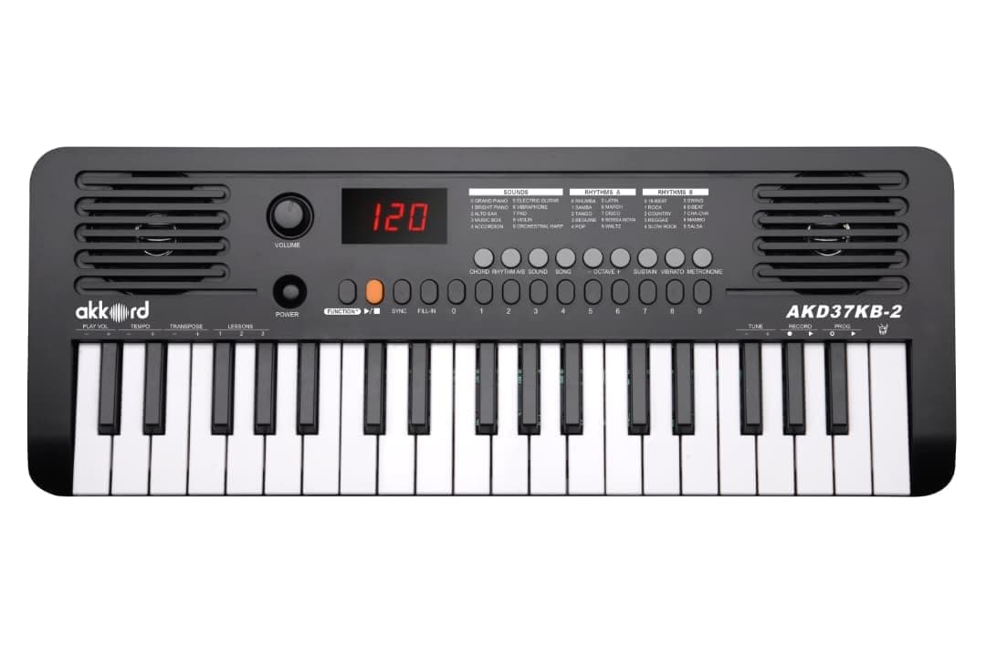 Akkord 37 Keys Music Keyboard – Red Edition | 20 Rhythms, 10 Tones & 10 Demos, LED Display, Portable Beginner Piano Compatible | Kids, Beginner Keyboard with USB-C Cable (Without Adapter and MIDI)