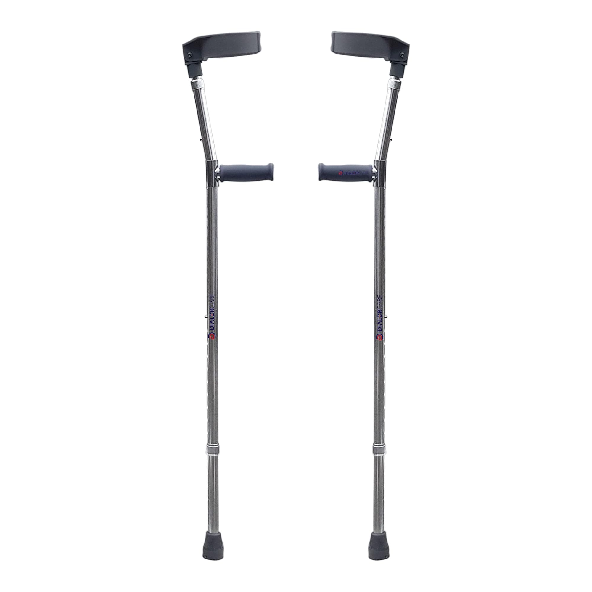 DIALDRCARE Forearm Folding Adjustable Walking Stick for Walking,Rubber Handles,Comfortable,Non-Slip Crutches for Adults (O-SHAPE CRUTCH, 2), Silver