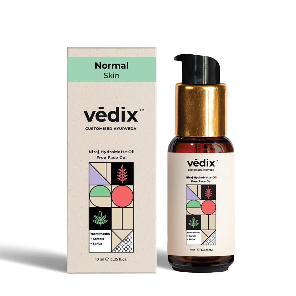 Vedix Niraj Ayurvedic Oil-Free Face Gel | Normal Skin l 40ml | Oil-Free Face Gel | Yashtimadhu, Lotus & Sariva | Mattifies & hydrates skin | For women & men