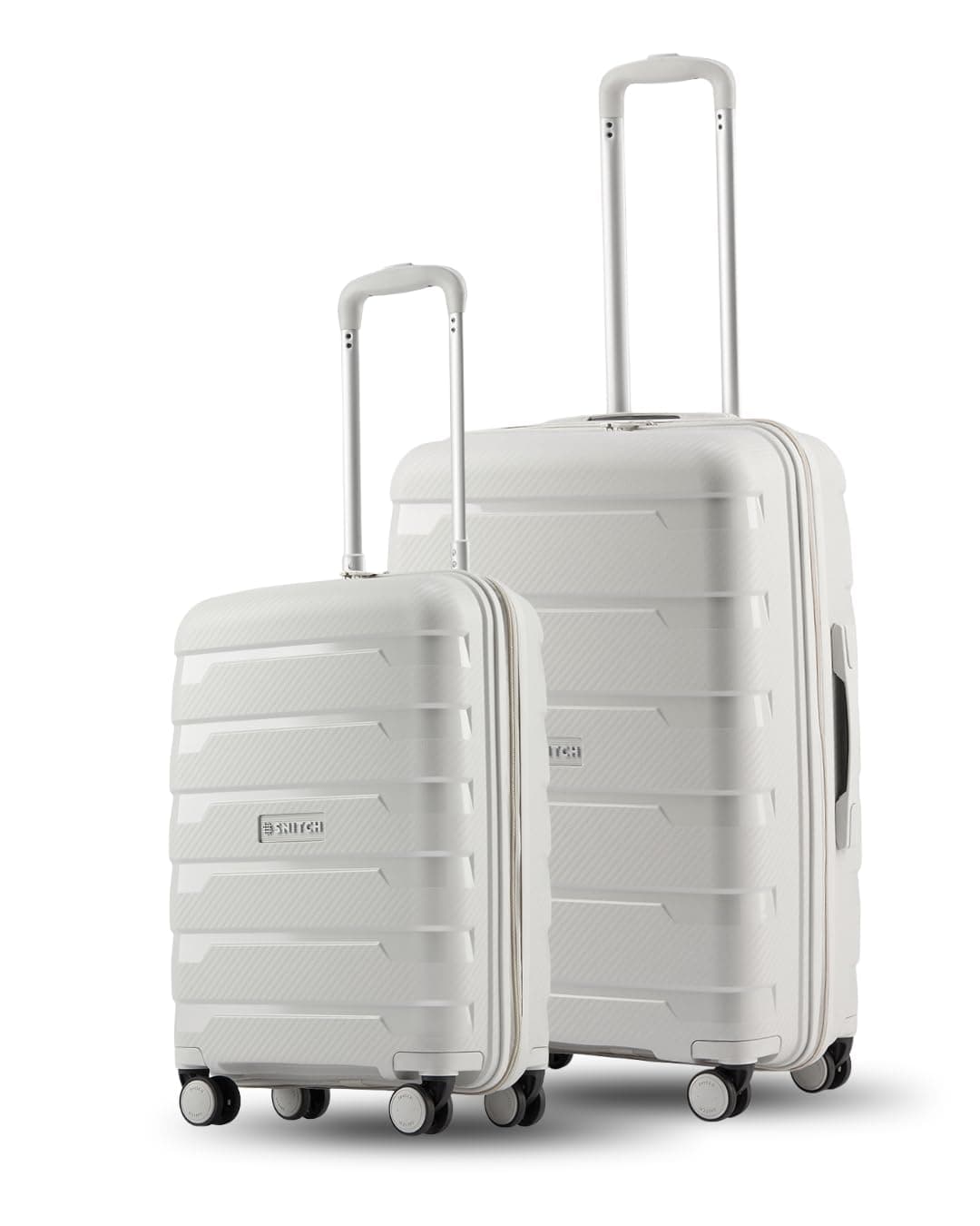 SNITCH Layer 2Pc Set Light Grey Polypropylene Hard Travel Suitcase - Trolley Bag Set of 2 & Luggage with 8 Wheels, Premium Lock, Wet & Dry Pouch & Free Shoe Bag