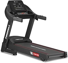 PowerMax Fitness TDM-96B 4HP DC Treadmill for Home | 110KG Max User Running Machine | 14km/hr Top Speed, 4-Level Manual Incline | Bluetooth for app, Speaker, Mp3 | Foldable Cardio Machine, LED Display
