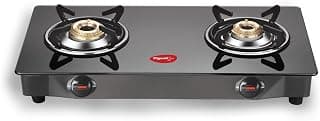 Pigeon Ayush BLK 2 Burner Glass Manual Gas Stove (2 Burners), Black