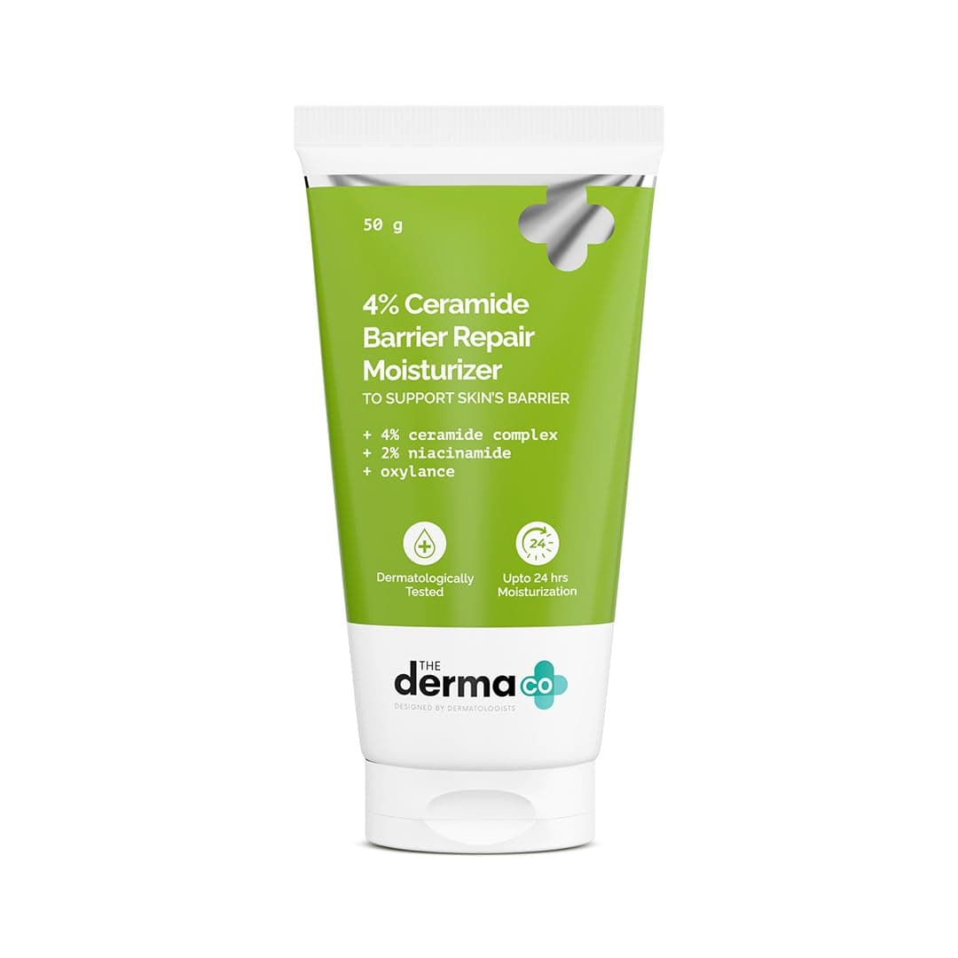 The Derma Co 4% Ceramide Barrier Repair Moisturizer | Niacinamide & Oxylance I Repairs & Strengthens Skin I Improves Skin texture I Lightweight Cream I 24 Hrs Moisturization | For All Skin Type - 50gm
