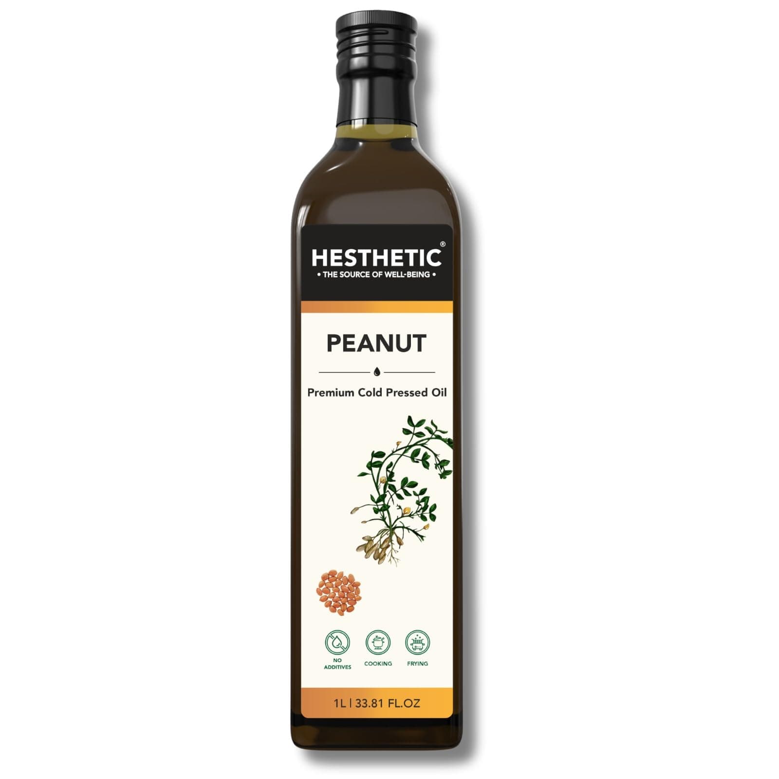 HESTHETIC Cold Pressed Peanut (Groundnut) Oil 1L | Pure Moongfali Ka Tel | Unrefined Food-Grade Cooking Oil, Rich in MUFA | Glass Bottle | Ideal for Indian Cooking