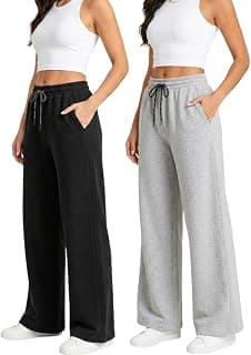 Stylbase Women’s Wide Leg Combo Track Pants – Elastic Drawstring Waist – Soft Breathable Cotton Relaxed Fit Lounge & Travel Trousers for Women & Girls (Pack of 2)
