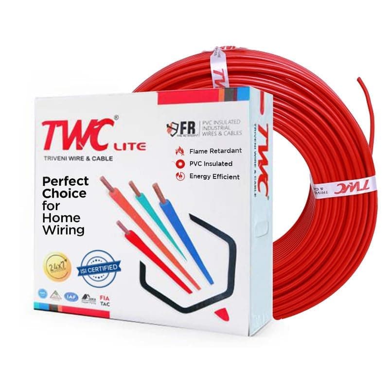 TWC Lite Red 1 SQMM 45 METER | Copper Wire | HRFR (Heat Resistant Flame Retardant) Lead-Free Cable | Low Smoke Halogen-Free Wire for Home & Industrial Electrical Wiring