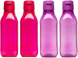 Tupperware Aquasafe Plastic Water Bottle Set, 1 Litre, Set of 4, Multicolour (Tup_B01LY83TUY)