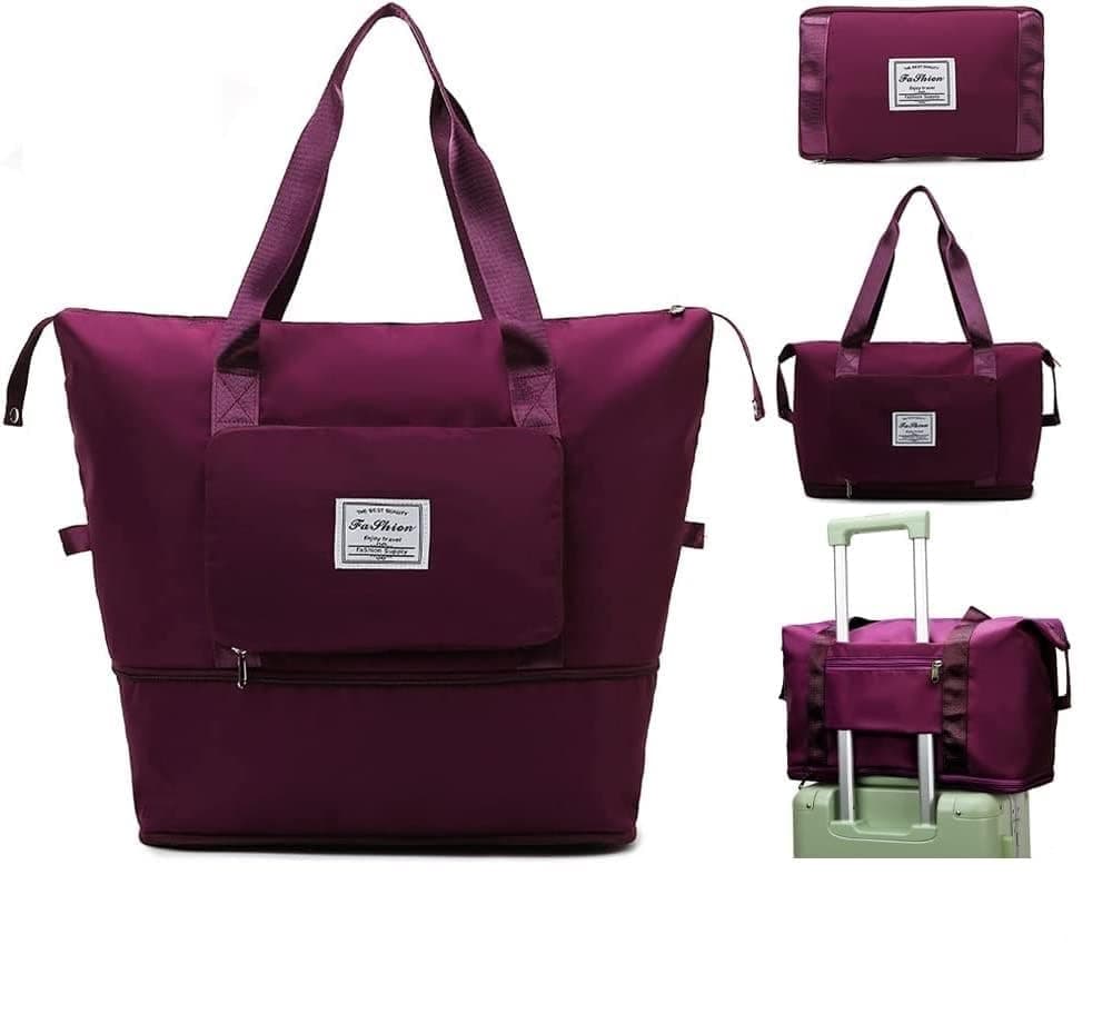 Cherryland Oxford Fabric Large Capacity Travel Bag, Foldable Travel Bag, Expandable Travel Duffel Bag, Collapsible Waterproof Large Capacity Travel Handbag, Overnight Bag for Women, Wine