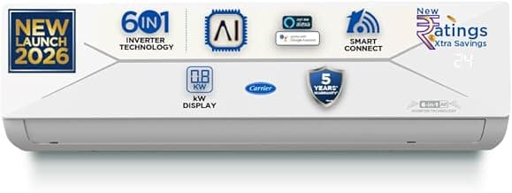 Carrier 1.5 Ton 3 Star Wi-Fi Smart Flexicool Inverter Split AC (Copper, Convertible 6-in-1 with Wi-Fi with Geo-Fencing, Smart Energy Display, 2026 Model, ESTER EDGE Gxi WiFi-CAI18EE3R36W1, White)